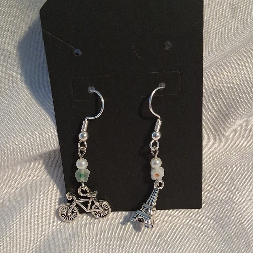 Silver Paris Themed Earings
